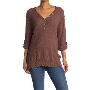 STITCHDROP Slub V-neck Button Henley In Coconut Shell - Large